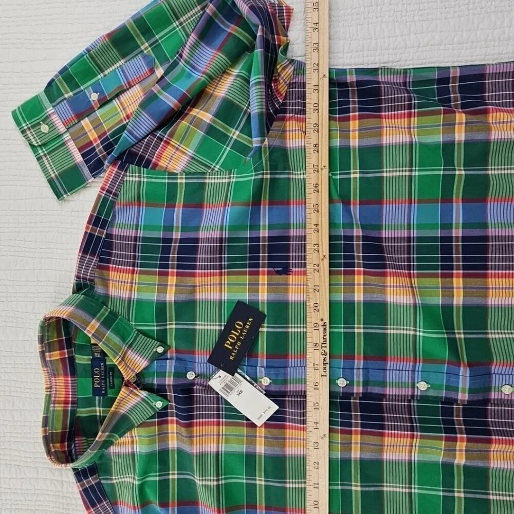 NEW Polo Ralph Lauren Classic Twill Shirt 3XB Green Plaid Blue Pony NWT MSRP$125